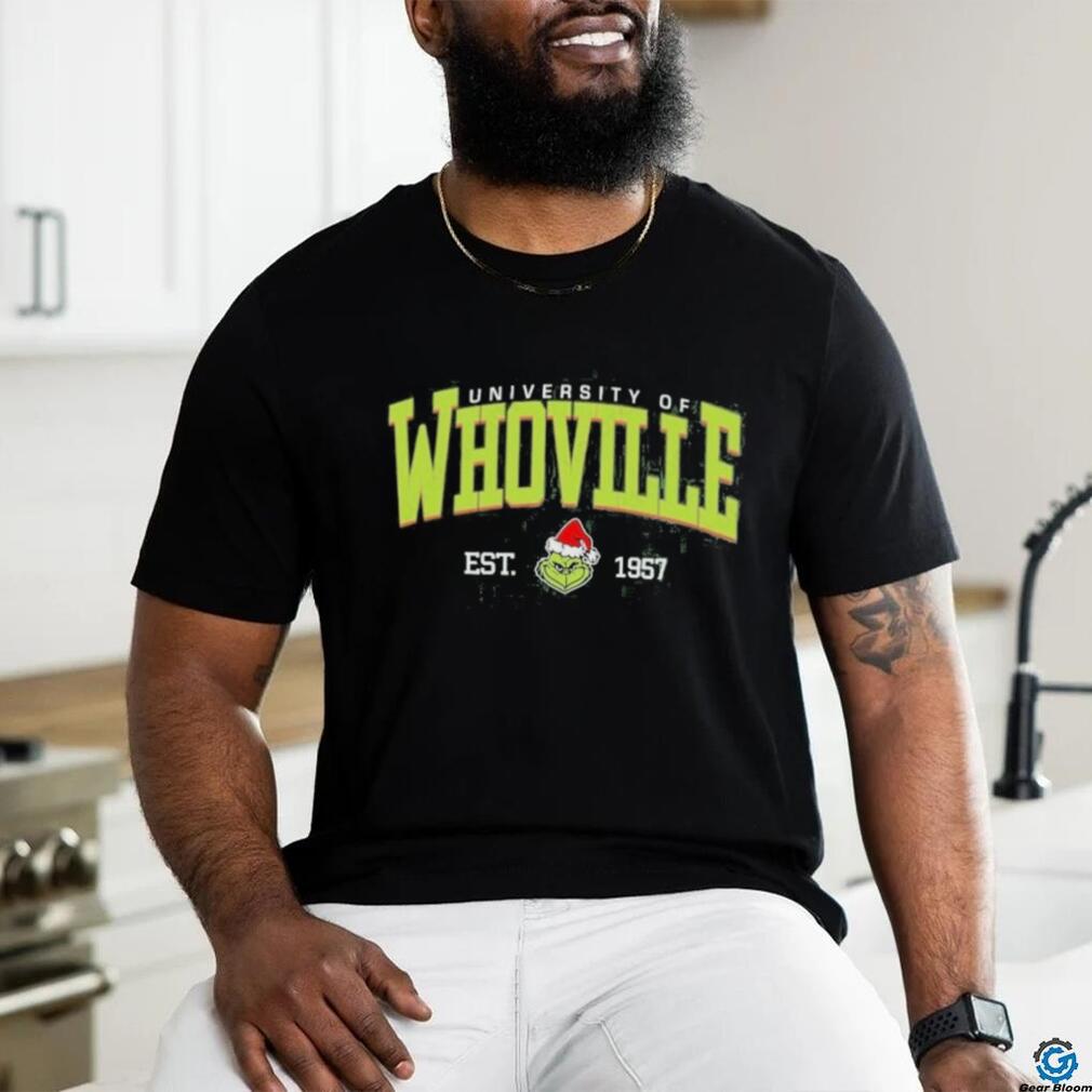 Official whoville University Est 1957 Retro Christmas Santa Grinch Shirt Official whoville University Est 1957 Retro Christmas Santa Grinch Shirt