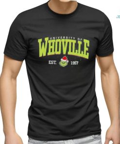 Official whoville University Est 1957 Retro Christmas Santa Grinch Shirt