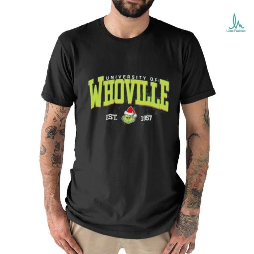 Official whoville University Est 1957 Retro Christmas Santa Grinch Shirt