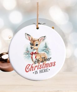 Oh Deer Christmas is Here Vintage Ceramic Christmas Ornament, Family Christmas Tradition, Family Fun, Reindeer, Holiday, Christmas Tree