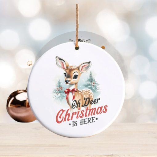 Oh Deer Christmas is Here Vintage Ceramic Christmas Ornament, Family Christmas Tradition, Family Fun, Reindeer, Holiday, Christmas Tree