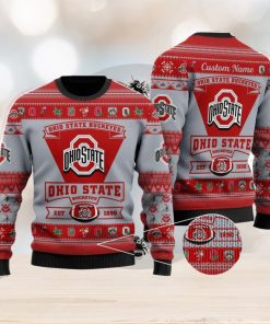 Ohio State Buckeyes Football Team Logo Custom Name Personalized Ugly Christmas Sweater Christmas Gift For Big Fans