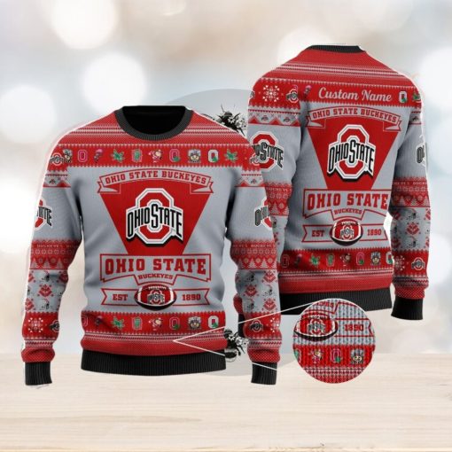 Ohio State Buckeyes Football Team Logo Custom Name Personalized Ugly Christmas Sweater Christmas Gift For Big Fans