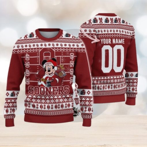 Oklahoma Sooners Mickey Player Custom Name And Number Ugly Christmas Sweater