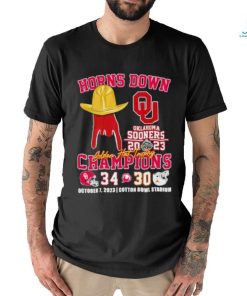 Oklahoma Sooners vs Texas Longhorns 34 30 Horns Down Golden Hat Trophy Champions 2023 Shirt