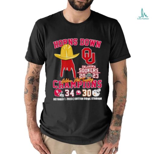 Oklahoma Sooners vs Texas Longhorns 34 30 Horns Down Golden Hat Trophy Champions 2023 Shirt