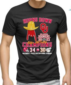 Oklahoma Sooners vs Texas Longhorns 34 30 Horns Down Golden Hat Trophy Champions 2023 Shirt