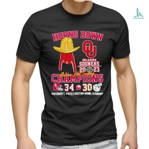 Oklahoma Sooners vs Texas Longhorns 34 30 Horns Down Golden Hat Trophy Champions 2023 Shirt