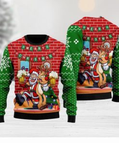 Oktoberfest Funny Santa Drink Beer With Reindeer  Ugly Sweater