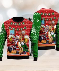 Oktoberfest Funny Santa Drink Beer With Reindeer Ugly Sweater