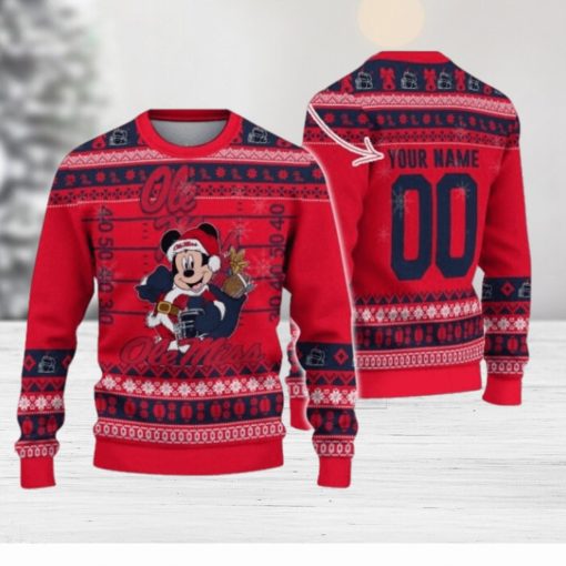 Ole Miss Rebels Mickey Player Custom Name And Number Ugly Christmas Sweater