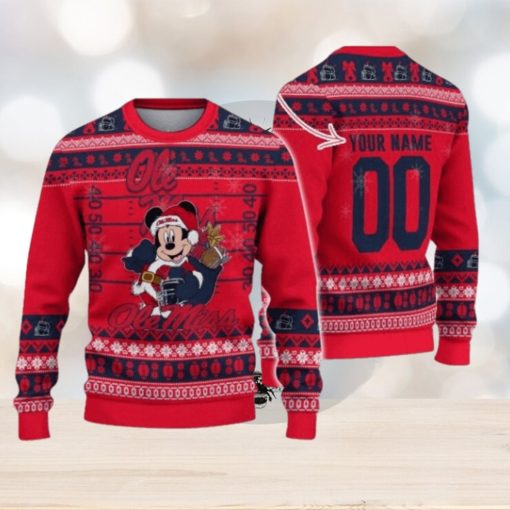 Ole Miss Rebels Mickey Player Custom Name And Number Ugly Christmas Sweater