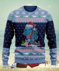 On The Naughty List And I Regret Nothing Shark Ugly Christmas Sweater Impressive Gift For Men And Women