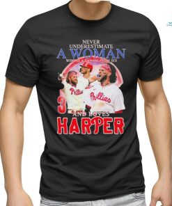 Original Never Underestimate A Woman Who Is A Fan Of Phillies And Loves Harper Shirt