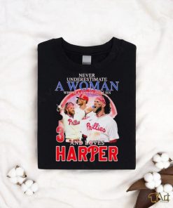 Original Never Underestimate A Woman Who Is A Fan Of Phillies And Loves Harper Shirt