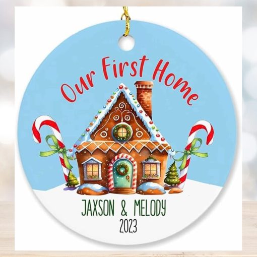 Our First Home Christmas Tree Ornament 2023, Personalized New Home Xmas Holiday Keepsake Gift, Custom Names Address & Year Christmas Ornament Gifts for Newlywed Mr & Mrs, Housewarming Ornaments