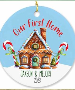Our First Home Christmas Tree Ornament 2023, Personalized New Home Xmas Holiday Keepsake Gift, Custom Names Address & Year Christmas Ornament Gifts for Newlywed Mr & Mrs, Housewarming Ornaments