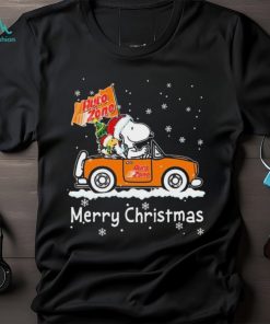 Peanuts Snoopy And Woodstock On Car Autozone Merry Christmas Shirt