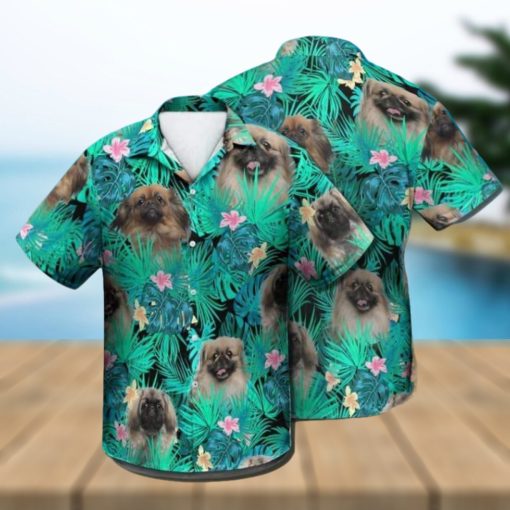 Pekingese Dog Design on Summer Leaves Aloha Hawaiian Shirt