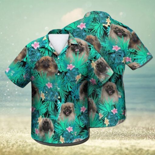 Pekingese Dog Design on Summer Leaves Aloha Hawaiian Shirt