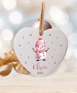 Personalize Name Snowman Newborn Baby Ornament • Ceramic Ornament Gift for Mom To Be • First Christmas with Baby Ornament • ON003 1