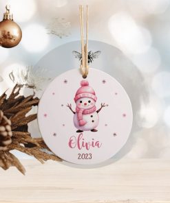 Personalize Name Snowman Newborn Baby Ornament • Ceramic Ornament Gift for Mom To Be • First Christmas with Baby Ornament