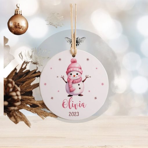 Personalize Name Snowman Newborn Baby Ornament • Ceramic Ornament Gift for Mom To Be • First Christmas with Baby Ornament