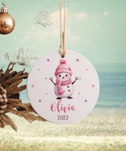 Personalize Name Snowman Newborn Baby Ornament • Ceramic Ornament Gift for Mom To Be • First Christmas with Baby Ornament