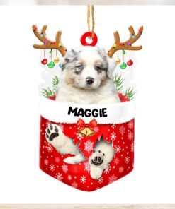 Personalized Australian Shepherd In Snow Pocket Christmas Acrylic Ornament