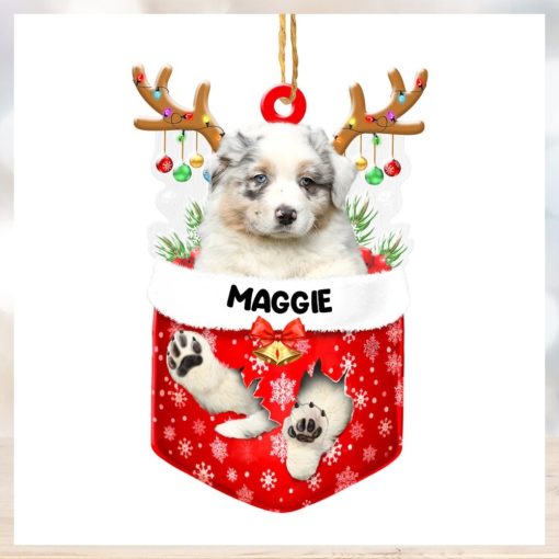 Personalized Australian Shepherd In Snow Pocket Christmas Acrylic Ornament