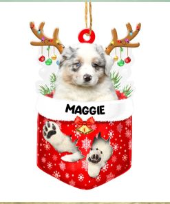 Personalized Australian Shepherd In Snow Pocket Christmas Acrylic Ornament