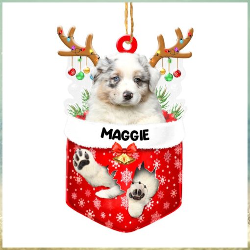 Personalized Australian Shepherd In Snow Pocket Christmas Acrylic Ornament