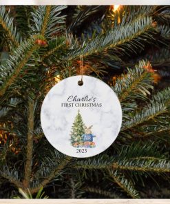 Personalized Boy’s First Christmas Ornament, Rabbit Baby Ceramic Ornament