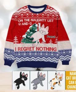 Personalized Gift For Cat Lovers On The Naughty List Ugly Sweater