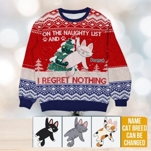 Personalized Gift For Cat Lovers On The Naughty List Ugly Sweater