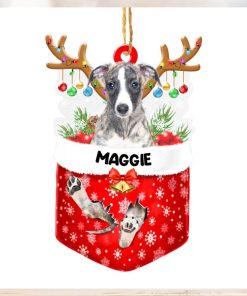 Personalized Greyhound In Snow Pocket Christmas Acrylic Ornament