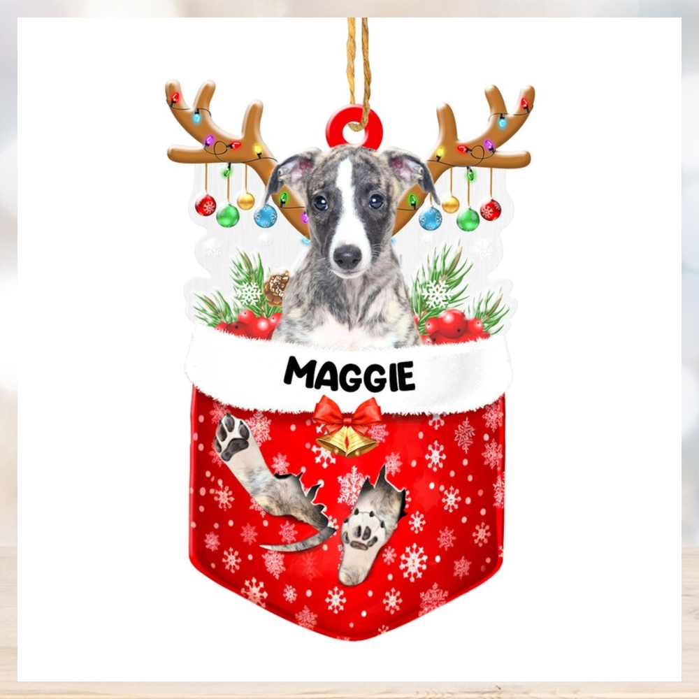 Personalized Greyhound In Snow Pocket Christmas Acrylic Ornament Personalized Greyhound In Snow Pocket Christmas Acrylic Ornament