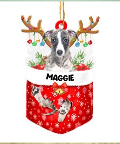 Personalized Greyhound In Snow Pocket Christmas Acrylic Ornament