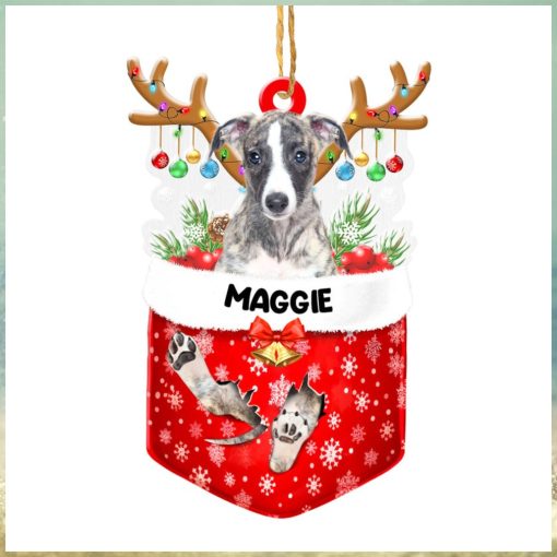 Personalized Greyhound In Snow Pocket Christmas Acrylic Ornament