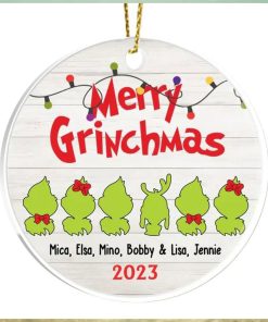 Personalized Grinch Family With Name Christmas Ceramic Ornament