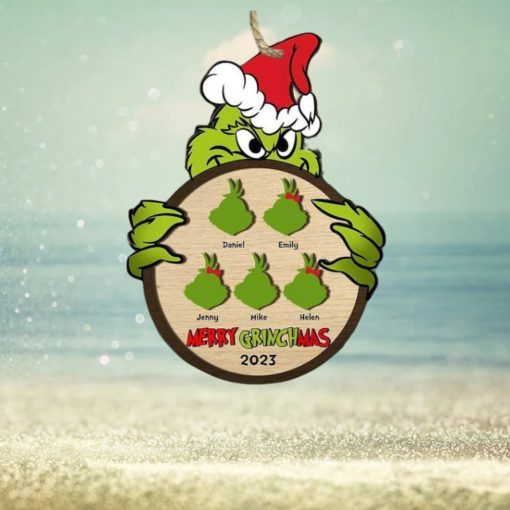 Personalized Grinch Hand Family Wood Ornament, Merry Grinchmas Ornament, Custom Grinch Ornament, Custom Family Ornament, Decor Home 2023