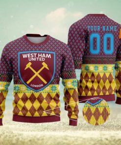 Personalized Name And Number West Ham United 3D Ugly Christmas Sweater Christmas Holiday Gift