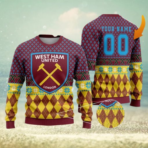 Personalized Name And Number West Ham United 3D Ugly Christmas Sweater Christmas Holiday Gift