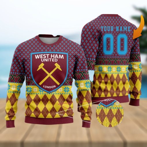 Personalized Name And Number West Ham United 3D Ugly Christmas Sweater Christmas Holiday Gift