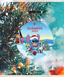 Personalized Stitch Ceramic Ornament, Disney Stitch Christmas Ornament