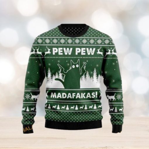 Pew Madafakas Black Cat Ugly 3D Sweater, Funny Xmas Sweater