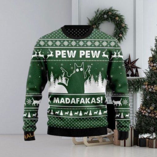 Pew Madafakas Black Cat Ugly 3D Sweater, Funny Xmas Sweater