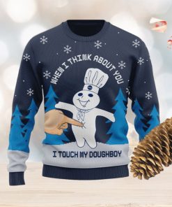 Pillsbury I Touch My Doughboy Knitted Xmas Navy Sweater Gift