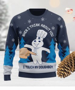 Pillsbury I Touch My Doughboy Knitted Xmas Navy Sweater Gift