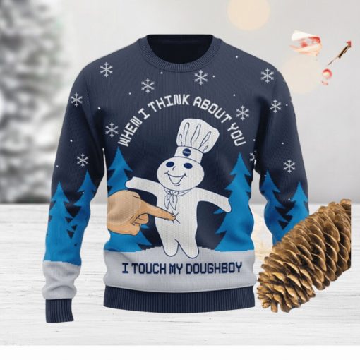 Pillsbury I Touch My Doughboy Knitted Xmas Navy Sweater Gift